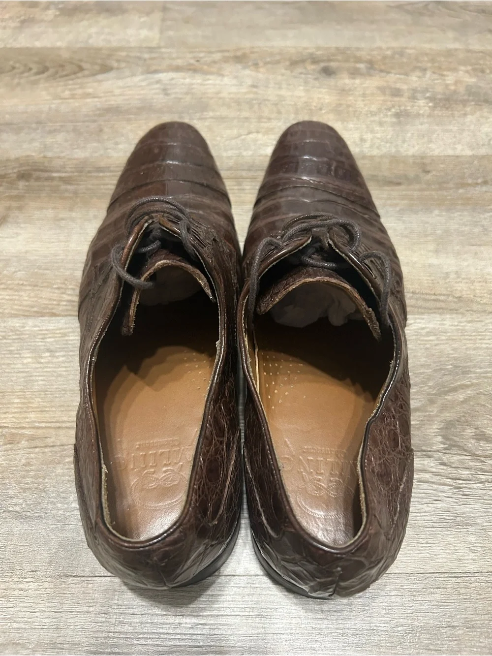 Emling Chasseur Men's Size 41.5 US 8 Crocodile Skin Brown Leather Derby Shoes
